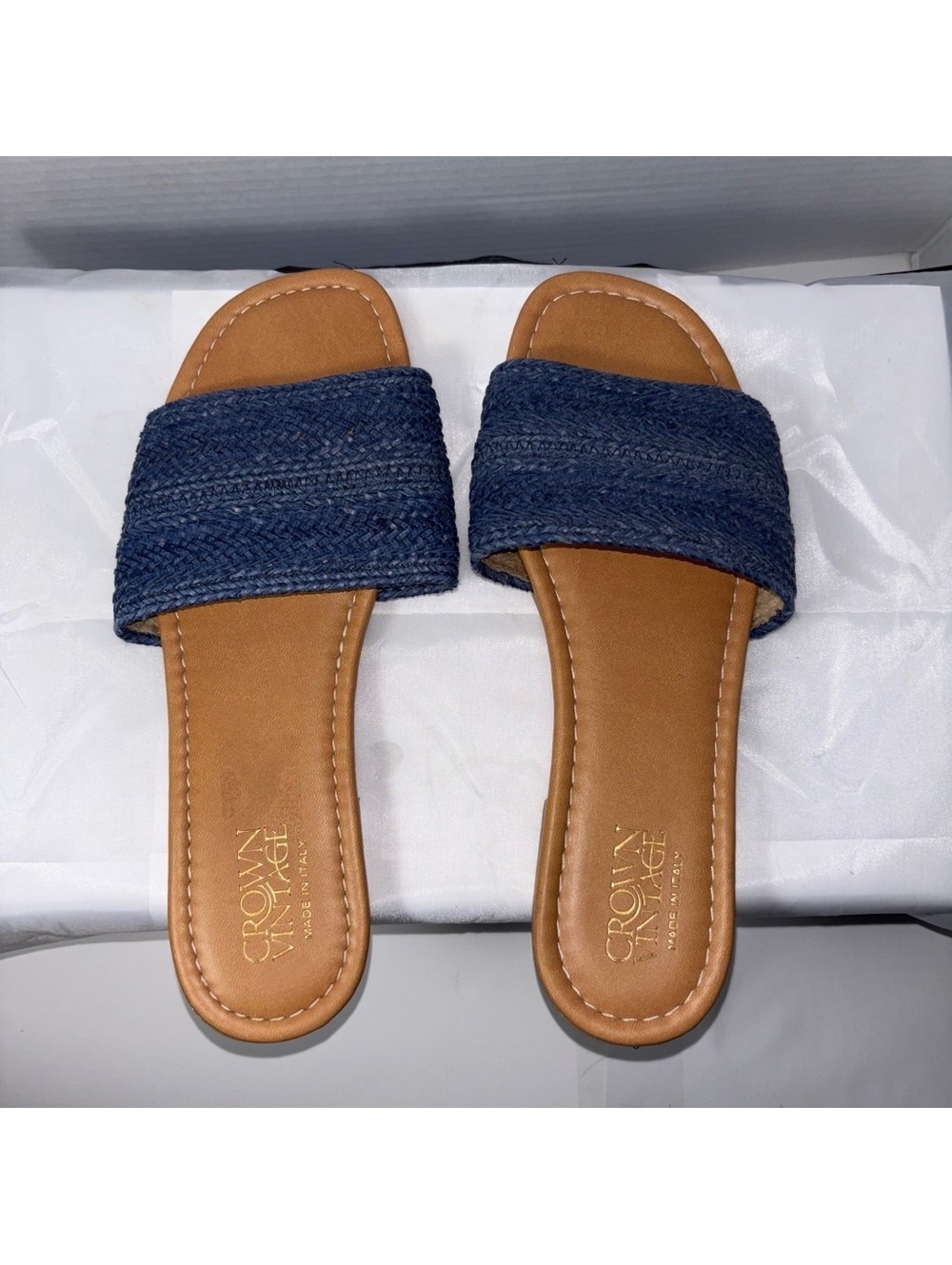 Crown Vintage Blue Woven Slide Sandals